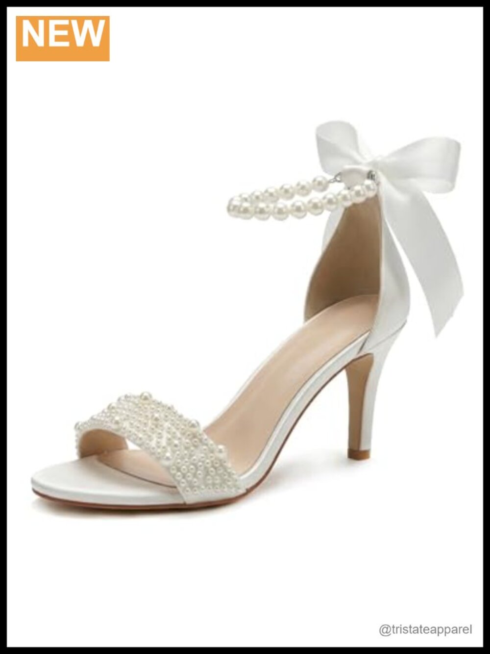 Pearl Ankle Strap Pointed Toe Bridal Pumps Rhinestone High Heels
